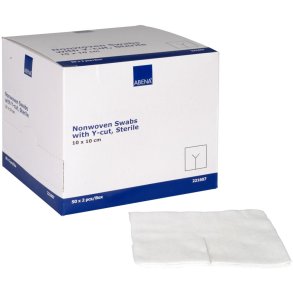 Slidskompres, ABENA, 4-lags, 10x10cm, hvid, med Y-slids, 2 stk./pouch, latexfri, steril *Denne vare tages ikke retur*