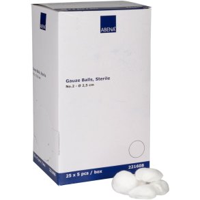 Gazetampon, ABENA, �2,5cm, hvid, nr. 2, 17-tr�ds, 5 stk./pouch, latexfri, steril *Denne vare tages ikke retur*