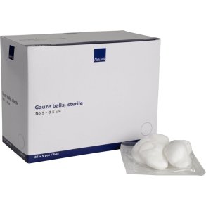 Gazetampon, ABENA, �5cm, hvid, nr. 5, 17-tr�ds, 5 stk./pouch, latexfri, steril *Denne vare tages ikke retur*