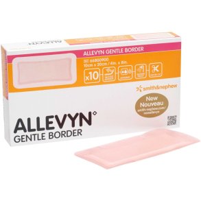 Skumbandage, Allevyn Gentle Border, 20x10cm, m/silikonekontaktlag og silikonekl�b, latexfri, steril, engangs *Denne vare tages ikke retur*