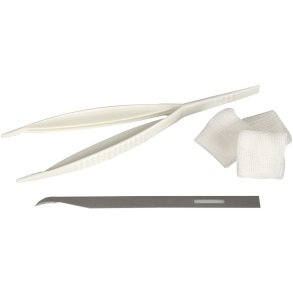 Suturfjerningss�t, plastpincet, suturkniv, 3 gazeviskere, steril *Denne vare tages ikke retur*