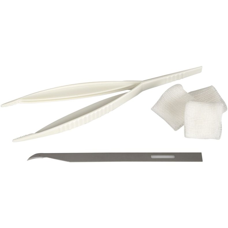 Suturfjerningss�t, plastpincet, suturkniv, 3 gazeviskere, steril *Denne vare tages ikke retur*