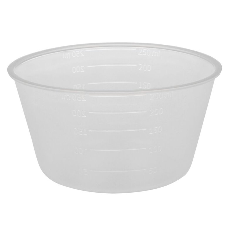 Plastsk�l, 250 ml, transparent, PP, med graduering, steril enkeltpakket *Denne vare tages ikke retur*