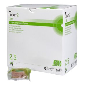 Kompressionsbind, Coban 2 Lite, 3,5m x 2,5cm, lag 2, latexfri, usteril *Denne vare tages ikke retur*