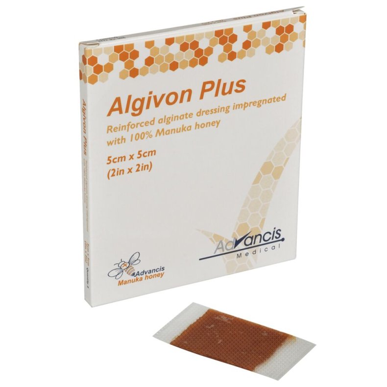 Honningbandage, Algivon Plus, 5x5cm, alginat, uden kl�ber, latexfri, steril, engangs *Denne vare tages ikke retur*