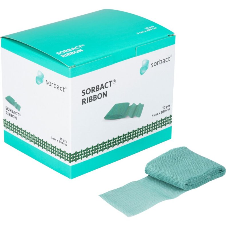Hydrofob bandage, Sorbact Ribbon, 200x5cm, gr�n, meche, uden kl�ber, latexfri, steril, engangs *Denne vare tages ikke retur*