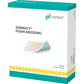 Hydrofob bandage, Sorbact Foam Dressing, 15x15cm, gr�n, skumbandage, uden kl�ber, latexfri, steril, engangs *Denne vare tages ikke retur*