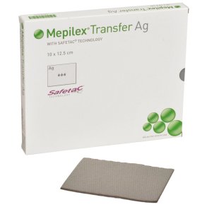 S�lvbandage, Mepilex Transfer Ag, 12,5x10cm, gr�, m/silikonekontaktlag, u/kl�b, latexfri, steril, engangs *Denne vare tages ikke retur*