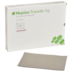 S�lvbandage, Mepilex Transfer Ag, 20x15cm, gr�, m/silikonekontaktlag, u/kl�b, latexfri, steril, engangs *Denne vare tages ikke retur*