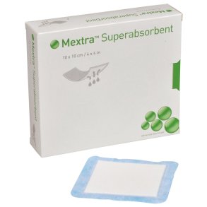 Superabsorberende bandage, Mextra, 10x10cm, uden kl�ber, steril, engangs *Denne vare tages ikke retur*