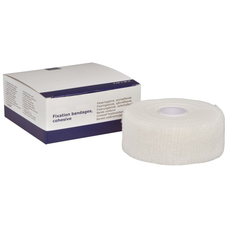 Fikseringsbind, ABENA, 20m x 4cm, hvid, selvh�ftende, latex, usteril, engangs *Denne vare tages ikke retur*