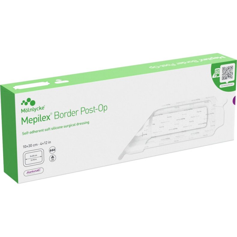 Post-OP forbinding, Mepilex Border Post-Op, 30x10cm, hvid, latexfri, steril, engangs *Denne vare tages ikke retur*
