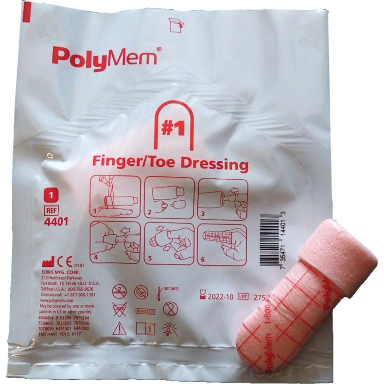 Skumbandage, PolyMem, S, finger-t� bandage, uden kl�ber, omfang 4,7cm-5,7cm, steril, engangs *Denne vare tages ikke retur*