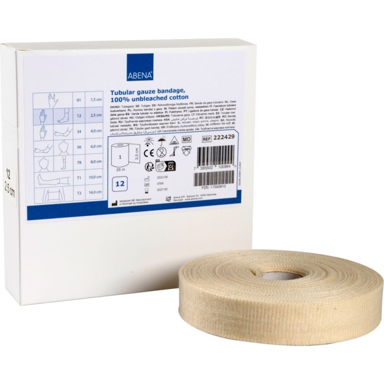 Tubular bandage, ABENA, 20m x 2,5cm, hvid, Tubegaze C, 12, til fingre og t�er, latexfri, usteril, engangs