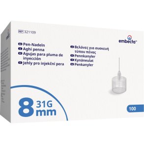 Penkanyle, bl�, 31G, 8x0,25mm *Denne vare tages ikke retur*