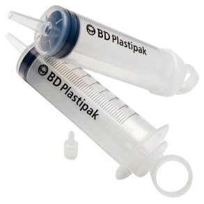 Spr�jte, BD Plastipak, 100 ml, transparent, med lige kateterspids, m/l�s luer, centreret, 3 komponent, steril, engangs *Denne vare tages ikke retur*