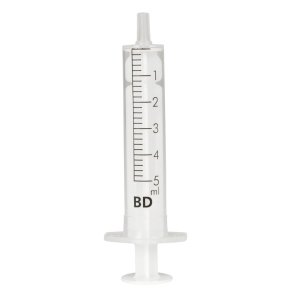 Spr�jte, BD Discardit, 5 ml, transparent, luer, excentrisk, 2 komponent, steril, engangs *Denne vare tages ikke retur*