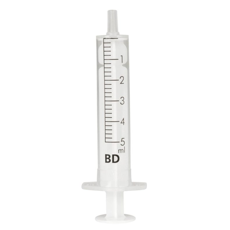 Spr�jte, BD Discardit, 5 ml, transparent, luer, excentrisk, 2 komponent, steril, engangs *Denne vare tages ikke retur*