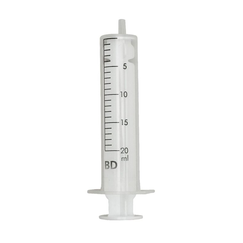 Spr�jte, BD Discardit, 20 ml, transparent, luer, excentrisk, 2 komponent, steril, engangs *Denne vare tages ikke retur*