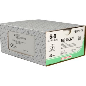 Sutur, Ethilon II, 45cm, sort, PA, 6-0, FS-3 n�l, monofil, EH7177H, steril *Denne vare tages ikke retur*
