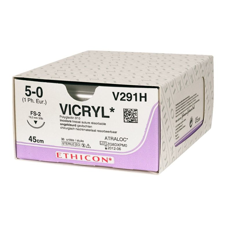 Sutur, Vicryl, 45cm, violet, 5-0, FS-3 n�l, ufarvet, multifil resorberbar, V291H, steril *Denne vare tages ikke retur*