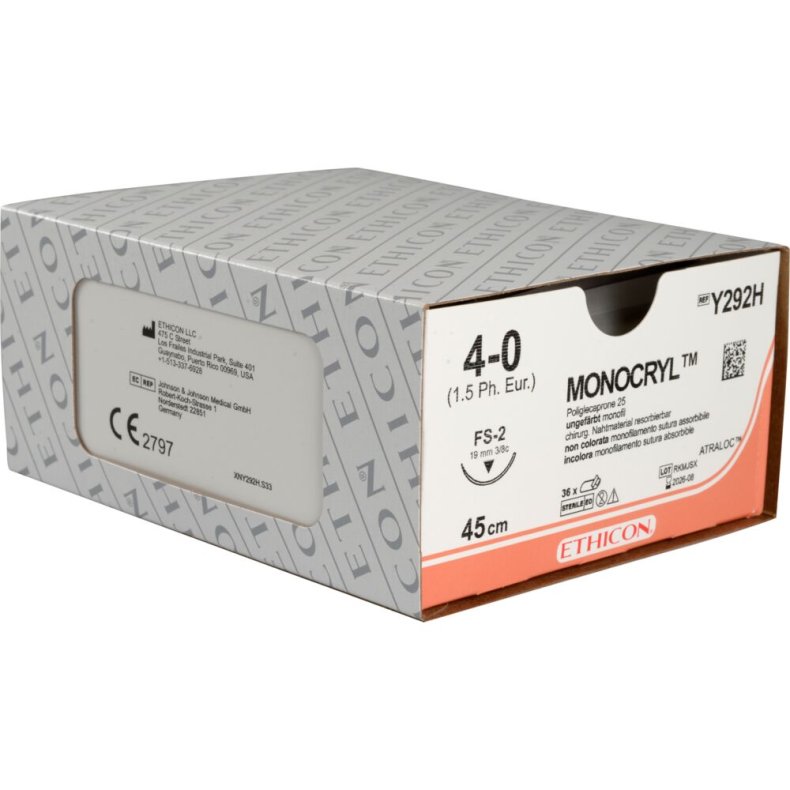 Sutur, Monocryl, 45cm, 4-0, FS-2 n�l, monofil, resorberbar, Y292H, steril *Denne vare tages ikke retur*