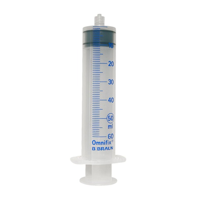 Spr�jte, Omnifix Solo, transparent, 50/60 ml, luer lock, centreret, 3 komponent, steril *Denne vare tages ikke retur*