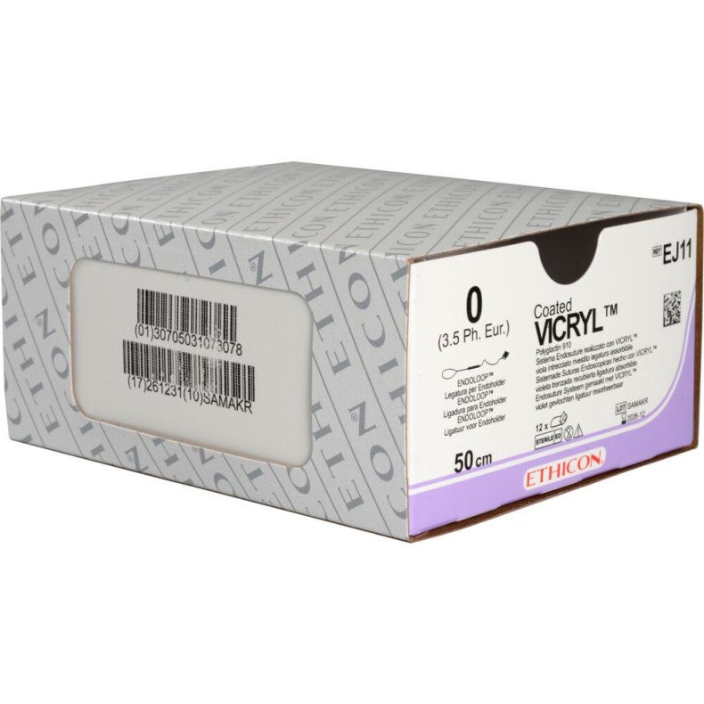 Vicrylslynge, Ethicon, violet, 0, uden n�l, multifil resorberbar, EJ 11 *Denne vare tages ikke retur*