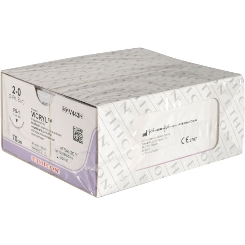 Sutur, Vicryl, 70cm, 2-0, FS-1 n�l, ufarvet, multifil resorberbar, V443H, steril *Denne vare tages ikke retur*