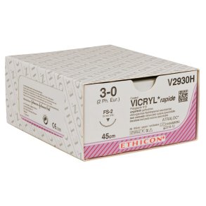 Sutur, Vicryl Rapid, 45cm, 3-0, FS-2 n�l, ufarvet, multifil resorberbar, V2930H, steril *Denne vare tages ikke retur*