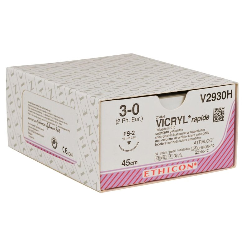 Sutur, Vicryl Rapid, 45cm, 3-0, FS-2 n�l, ufarvet, multifil resorberbar, V2930H, steril *Denne vare tages ikke retur*