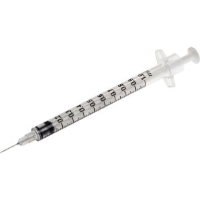 Spr�jte, BD Plastipak, 1 ml, transparent, 27G, med kanyle, 3/8