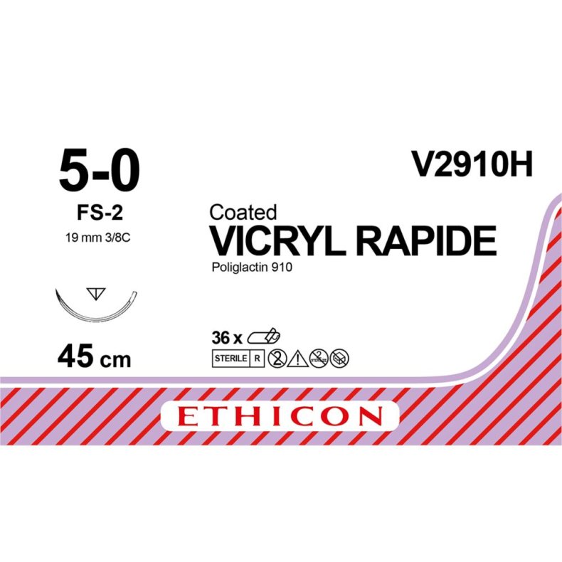 Sutur, Vicryl Rapid, 45cm, 5-0, FS-2 n�l, ufarvet, multifil, resorberbar, V2910H, steril *Denne vare tages ikke retur*