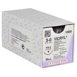 Sutur, Vicryl, 45cm, violet, 3-0, FS-2 n�l, multifil resorberbar, V393G, steril *Denne vare tages ikke retur*