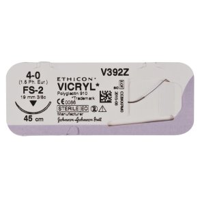 Sutur, Vicryl, 45cm, lilla, 4-0, FS-2 n�l, Violet, multifil, resorberbar, V393ZG, steril *Denne vare tages ikke retur*