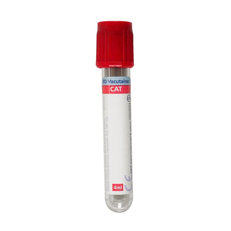 Blodpr�vetagningsglas, BD Vacutainer, 4 ml, r�d, plast, m/Silika (clot-aktivator) og Hemogard™ lukning