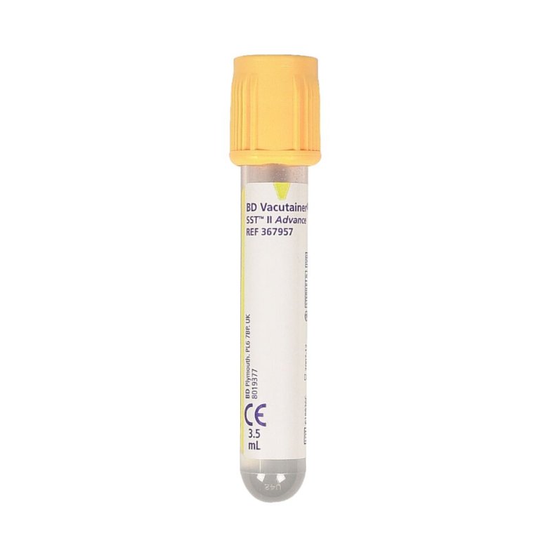 Blodpr�vetagningsglas, serumr�r, BD Vacutainer, 3,5 ml, gul, plast, m/Hemogard lukning *Denne vare tages ikke retur*