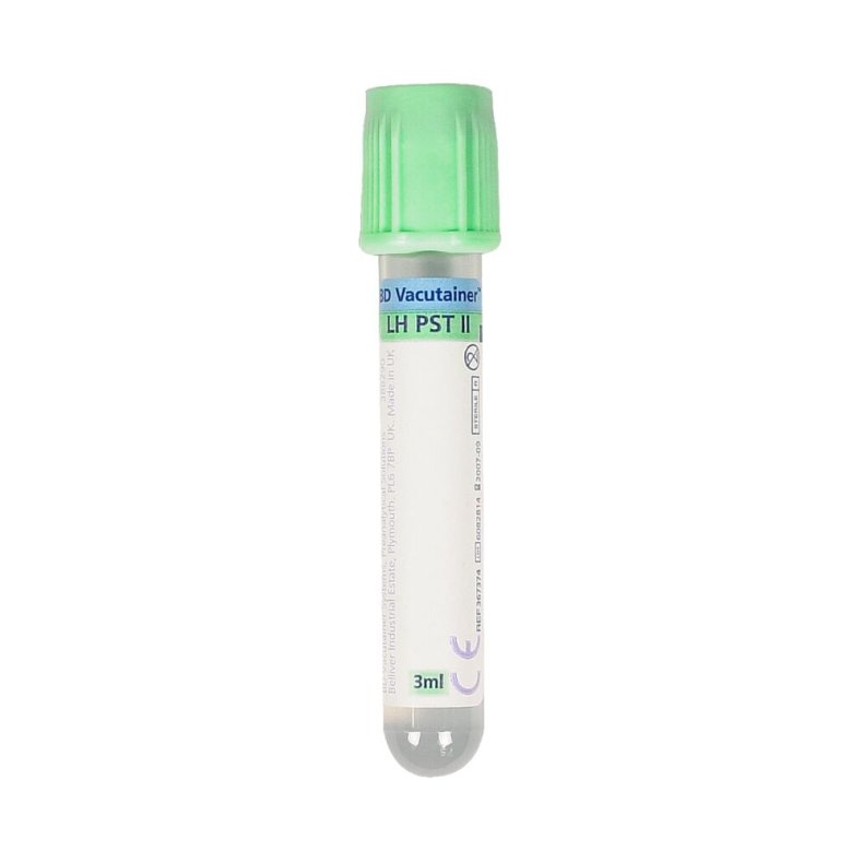 Blodpr�vetagningsglas, heparin, BD Vacutainer, 3 ml, mintgr�n, plast, plasma separationsr�r, med Hemograd lukning *Denne vare tages ikke retur*