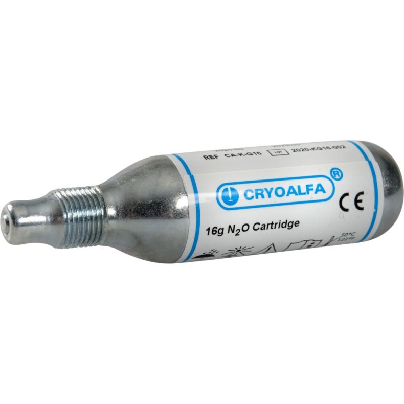 Cryopatron, CryoAlfa Perfect, N2O, sikkerhedsventil, 16 g, 16 g