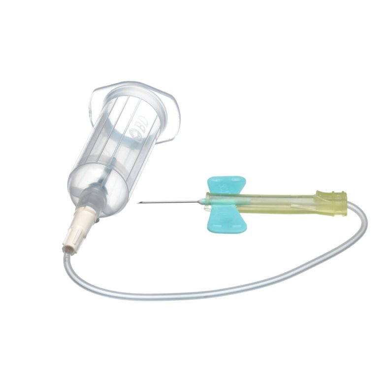 Blodpr�vetagningskanyle, BD Vacutainer Safety-Lok, bl�, 23G, 7", 18cm slange, steril *Denne vare tages ikke retur*
