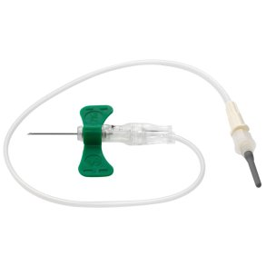 Blodpr�vetagningskanyle, BD Push Button, gr�n, 21G, 13x75mm, 30,5cm slange m/luer-adapter, steril *Denne vare tages ikke retur*