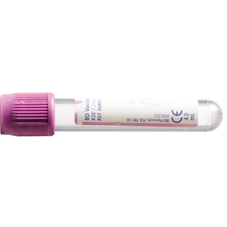 Blodpr�vetagningsglas, K2EDTA, BD Vacutainer, 4 ml, m�rklilla, plast, m/Hemogard lukning *Denne vare tages ikke retur*