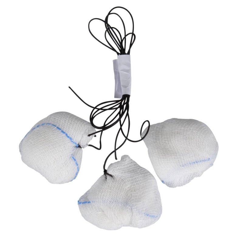 Gazetampon, med snor og r�ntgentr�d, 20x20 mm, pakket med 3 stk., steril *Denne vare tages ikke retur*