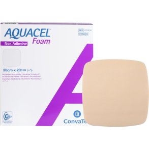 Skumbandage, Aquacel Foam, 20x20cm, m/fiberkontaktlag, u/kl�b, latexfri, steril, engangs *Denne vare tages ikke retur*