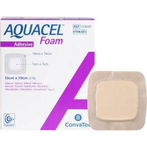 Skumbandage, Aquacel Foam, 10x10cm, m/fiberkontaktlag og silikonekl�b, latexfri, steril, engangs *Denne vare tages ikke retur*