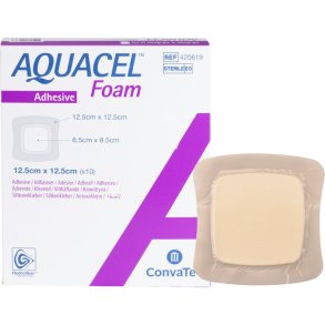 Skumbandage, Aquacel Foam, 12,5x12,5cm, m/fiberkontaktlag og silikonekl�b, latexfri, steril, engangs *Denne vare tages ikke retur*