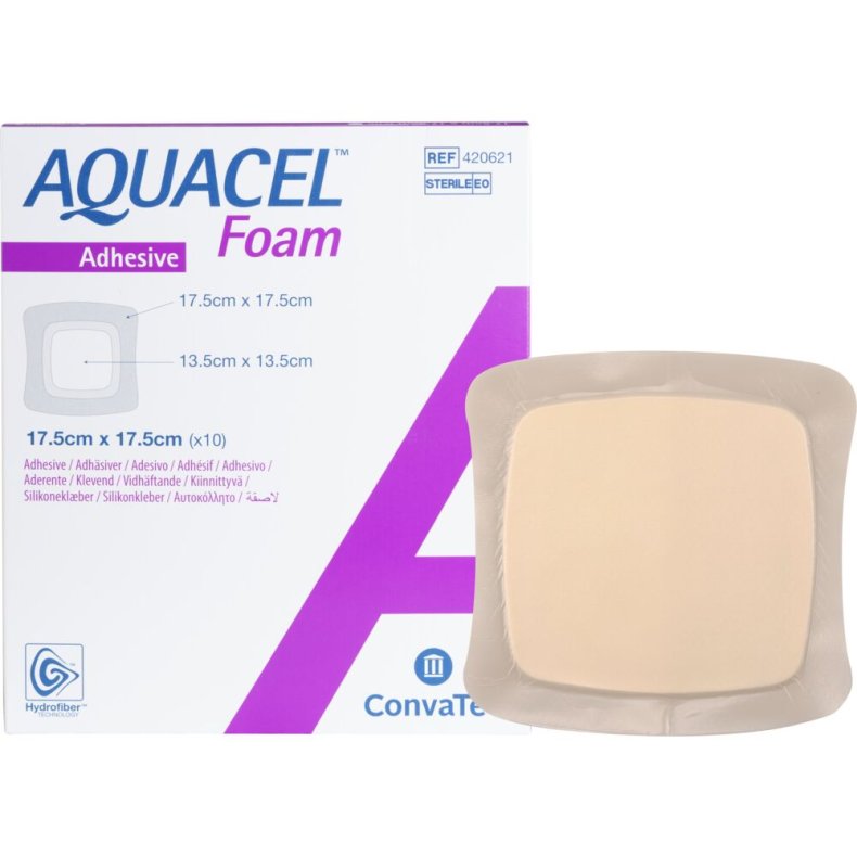 Skumbandage, Aquacel Foam, 17,5x17,5cm, m/fiberkontaktlag og silikonekl�b, latexfri, steril, engangs *Denne vare tages ikke retur*