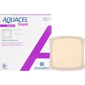 Skumbandage, Aquacel Foam, 21x21cm, m/fiberkontaktlag og silikonekl�b, latexfri, steril, engangs *Denne vare tages ikke retur*