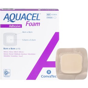 Skumbandage, Aquacel Foam, 8x8cm, m/fiberkontaktlag og silikonekl�b, latexfri, steril, engangs *Denne vare tages ikke retur*