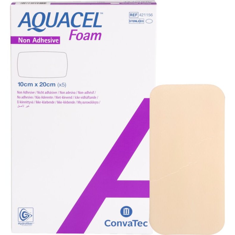 Skumbandage, Aquacel Foam, 20x10cm, m/fiberkontaktlag, u/kl�b, latexfri, steril, engangs *Denne vare tages ikke retur*
